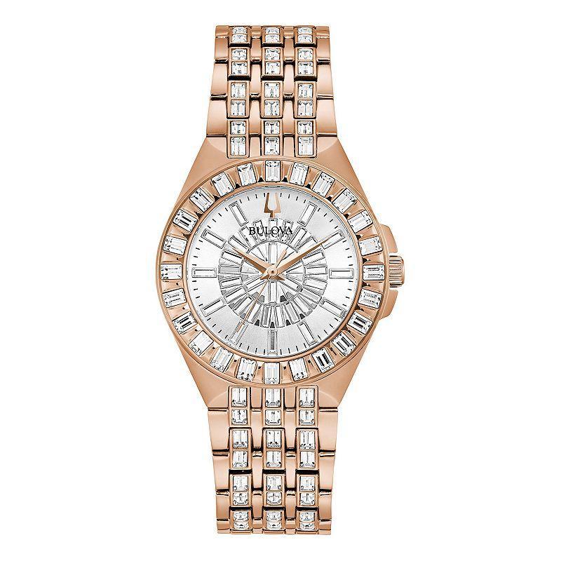 Bulova Womens Rose Gold-Tone Crystal Baguette Watch - 98L268 Pink Tone Product Image