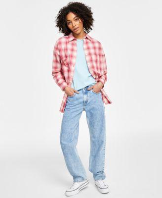 Levis Womens Low Pro Straight Leg Jeans Plaid Cotton Button Down Tunic Shirt Solid Perfect T Shirt Product Image