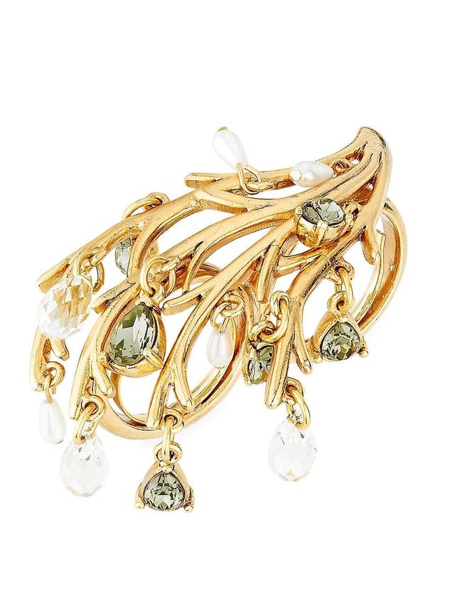 Womens Goldtone, Glass Crystal & Pearl Branch Two-Finger Ring Product Image