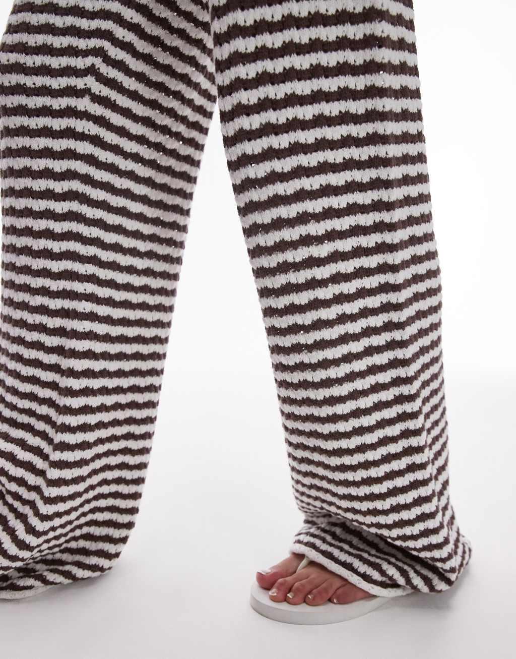 Topshop knit striped pants in brown and white Product Image