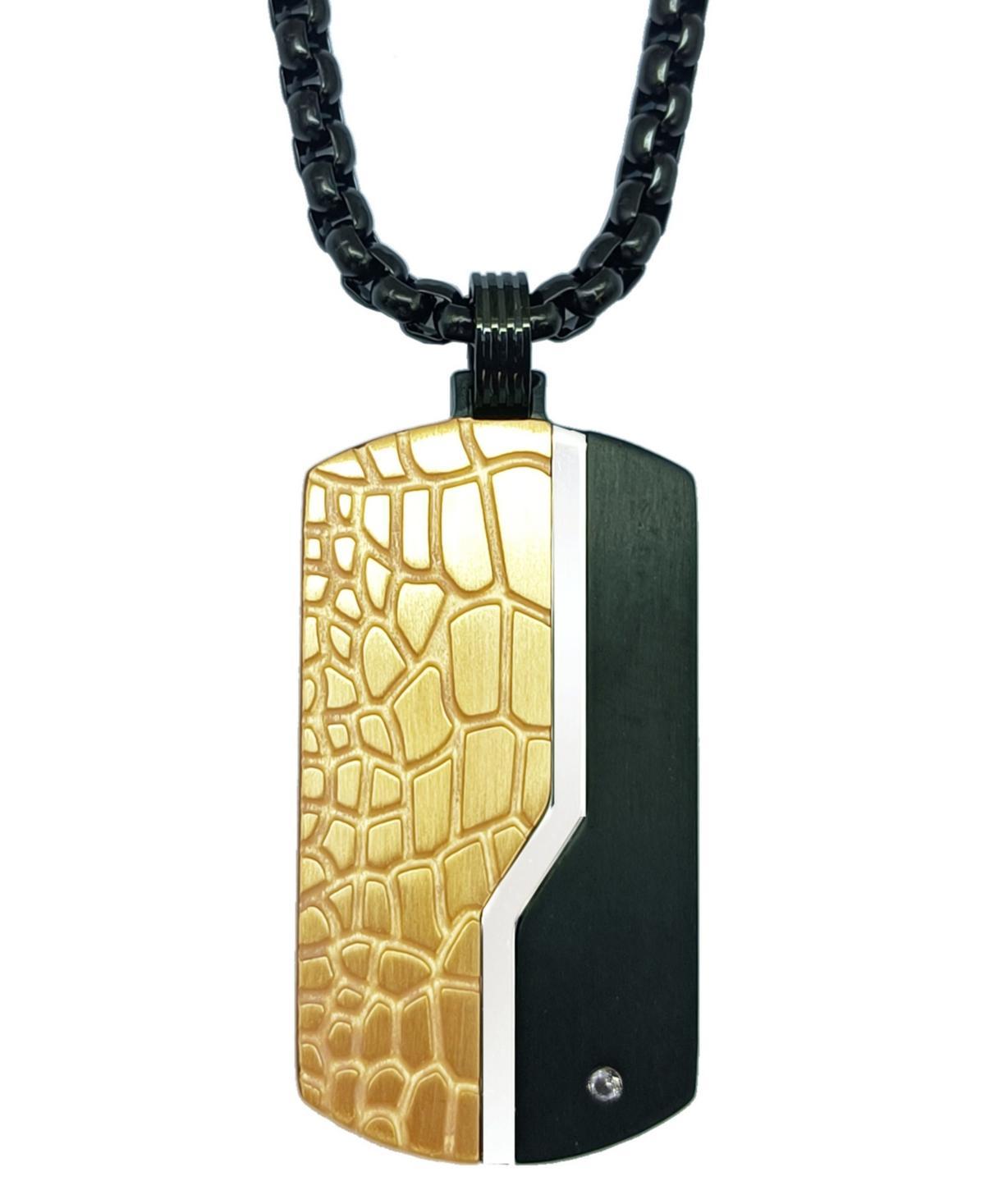 Esquire Mens Jewelry Diamond Accent Dog Tag 22 Pendant Necklace Gold-Tone Ion Plated Stainless Steel - Black Product Image