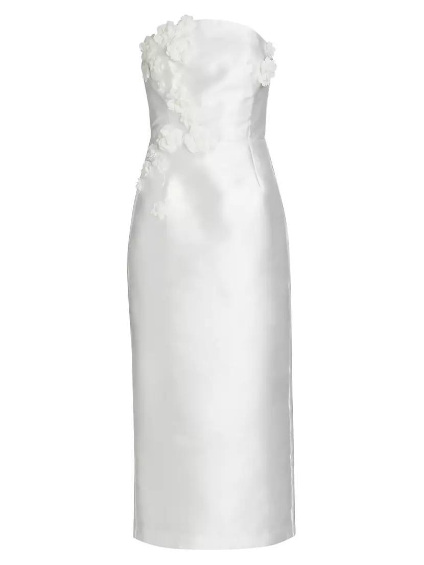 Serefina Satin Strapless Appliqué Midi-Dress Product Image