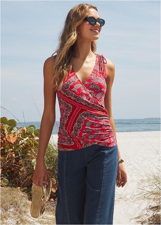 Tie Sleeve Surplice Tank Product Image