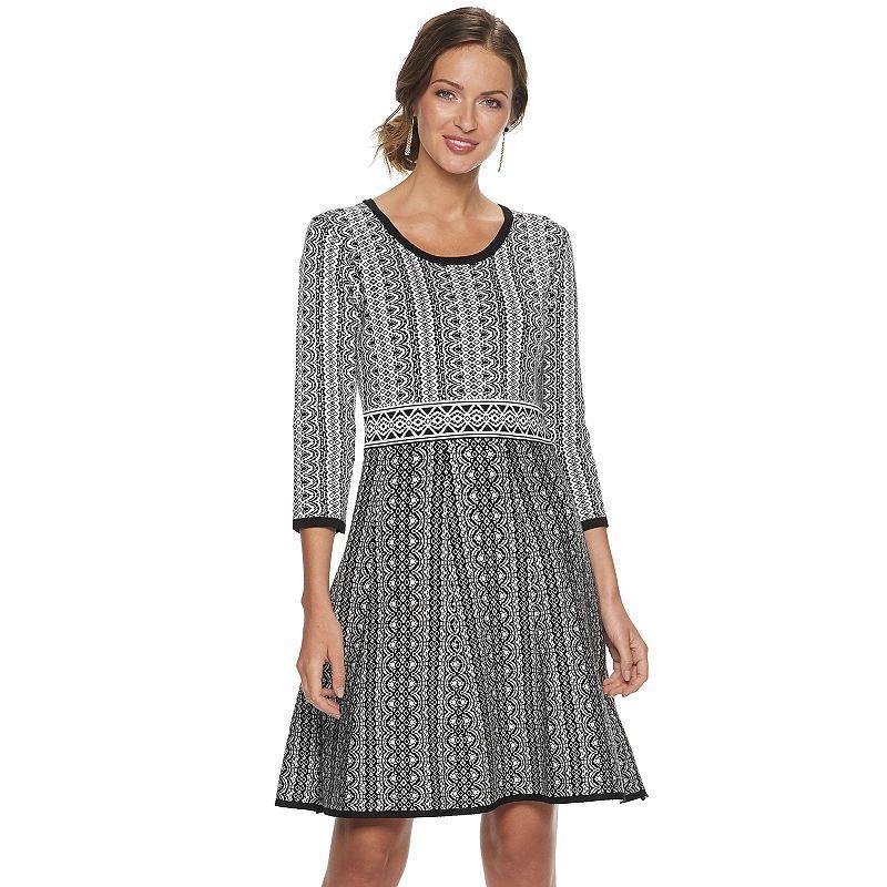 Womens Nina Leonard Print Fit & Flare Sweater Dress Product Image