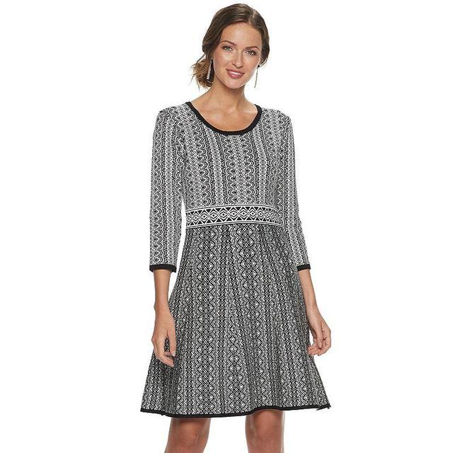 Womens Nina Leonard Print Fit & Flare Sweater Dress Product Image