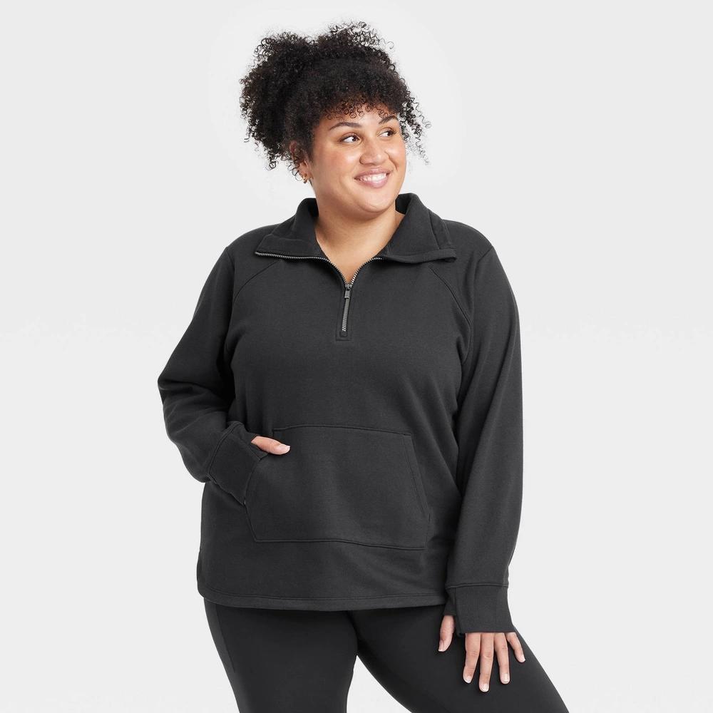 Womens Fleece 1/2 Zip Legging Friendly Pullover Sweatshirt - All In Motion Black 3X product image