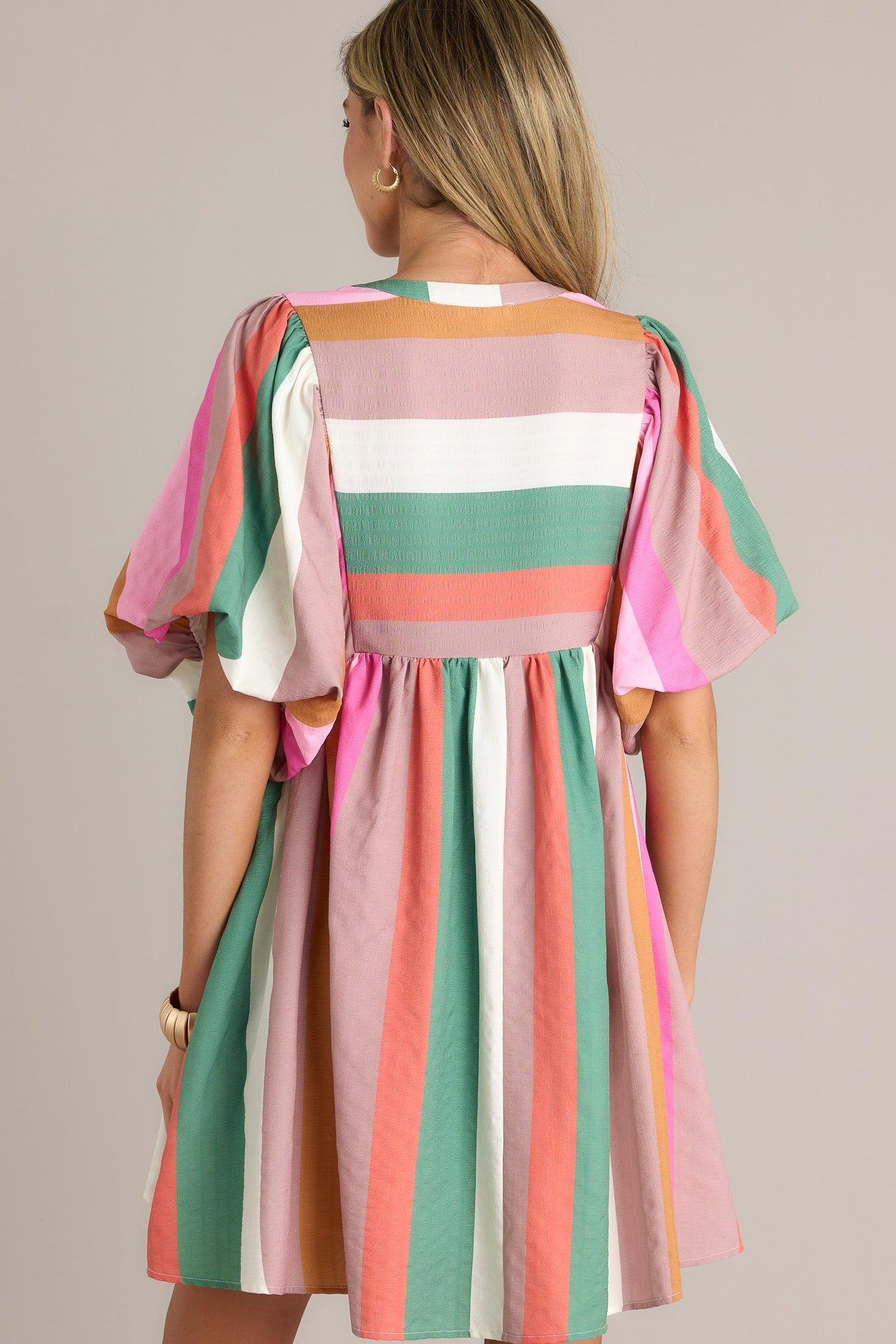 Riviera Retreat Green Multi Stripe Mini Dress Product Image