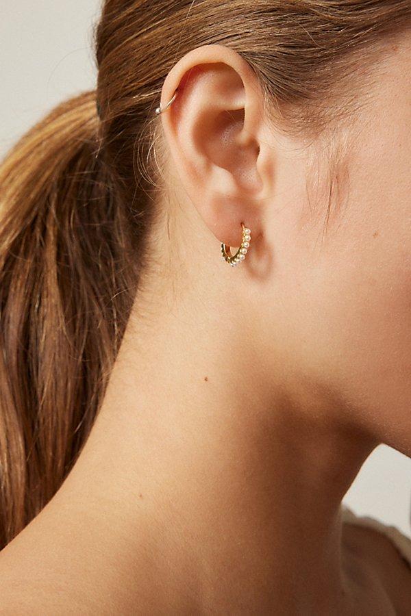 Urban Outfitters 14k Gold & White Gold Plated Pearl Hoop Earring Womens at Urban Outfitters Product Image