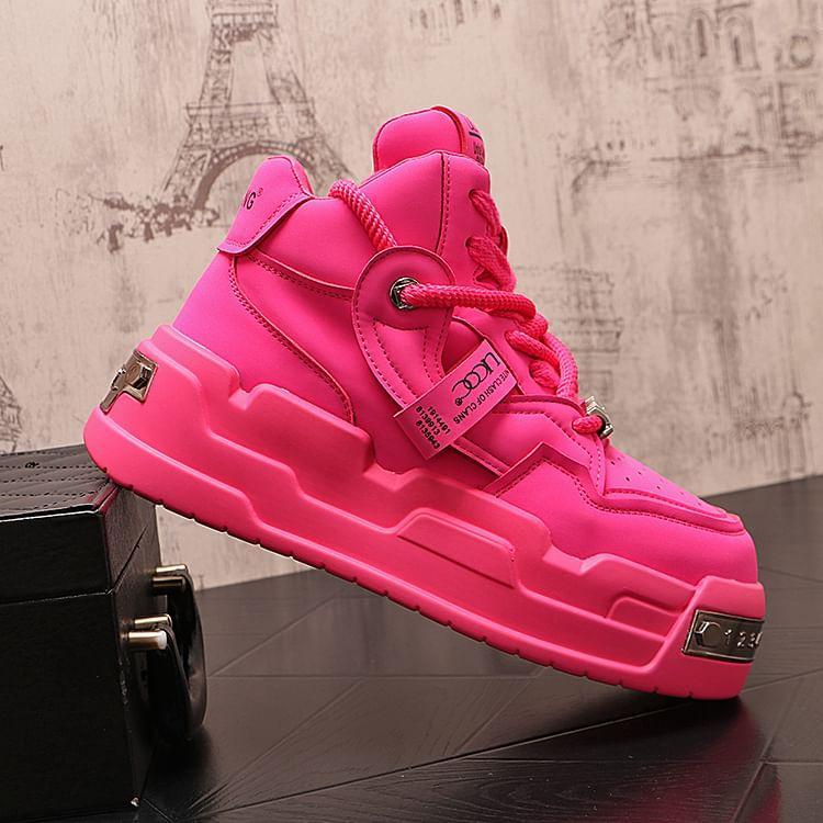 Platform Lettering Lace-Up High Top Sneakers Product Image