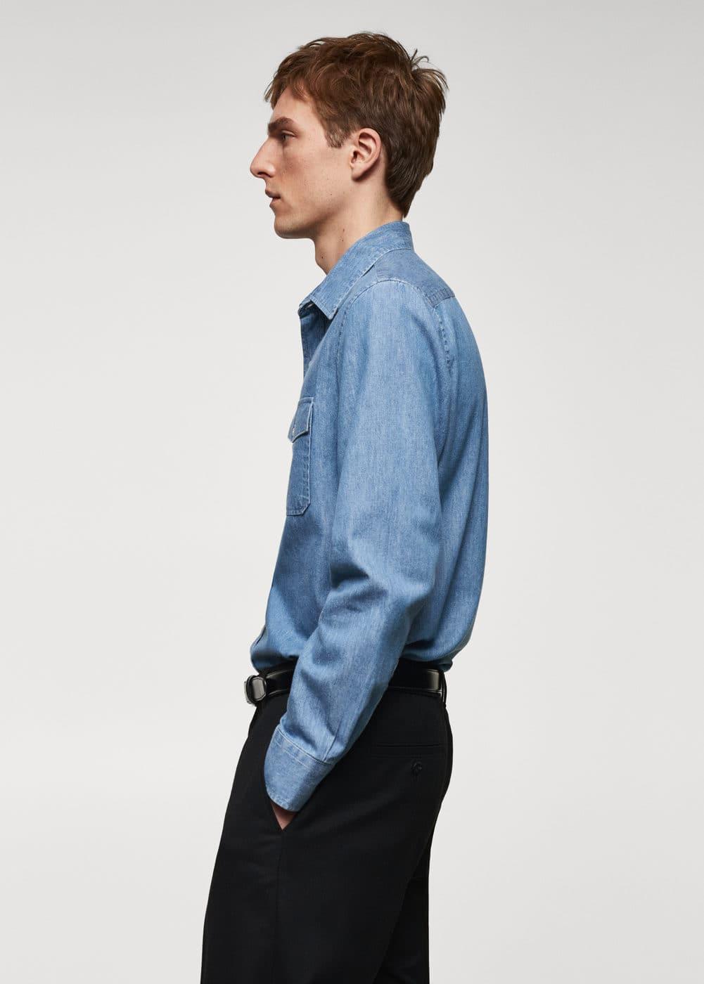 MANGO MAN - Denim overshirt with pockets light blueMen Product Image