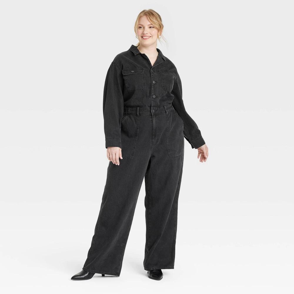 Womens Long Sleeve Utility Baggy Denim Jumpsuit - Universal Thread Black 30 Product Image