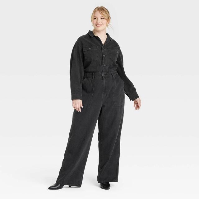 Womens Long Sleeve Utility Baggy Denim Jumpsuit - Universal Thread Black 30 Product Image