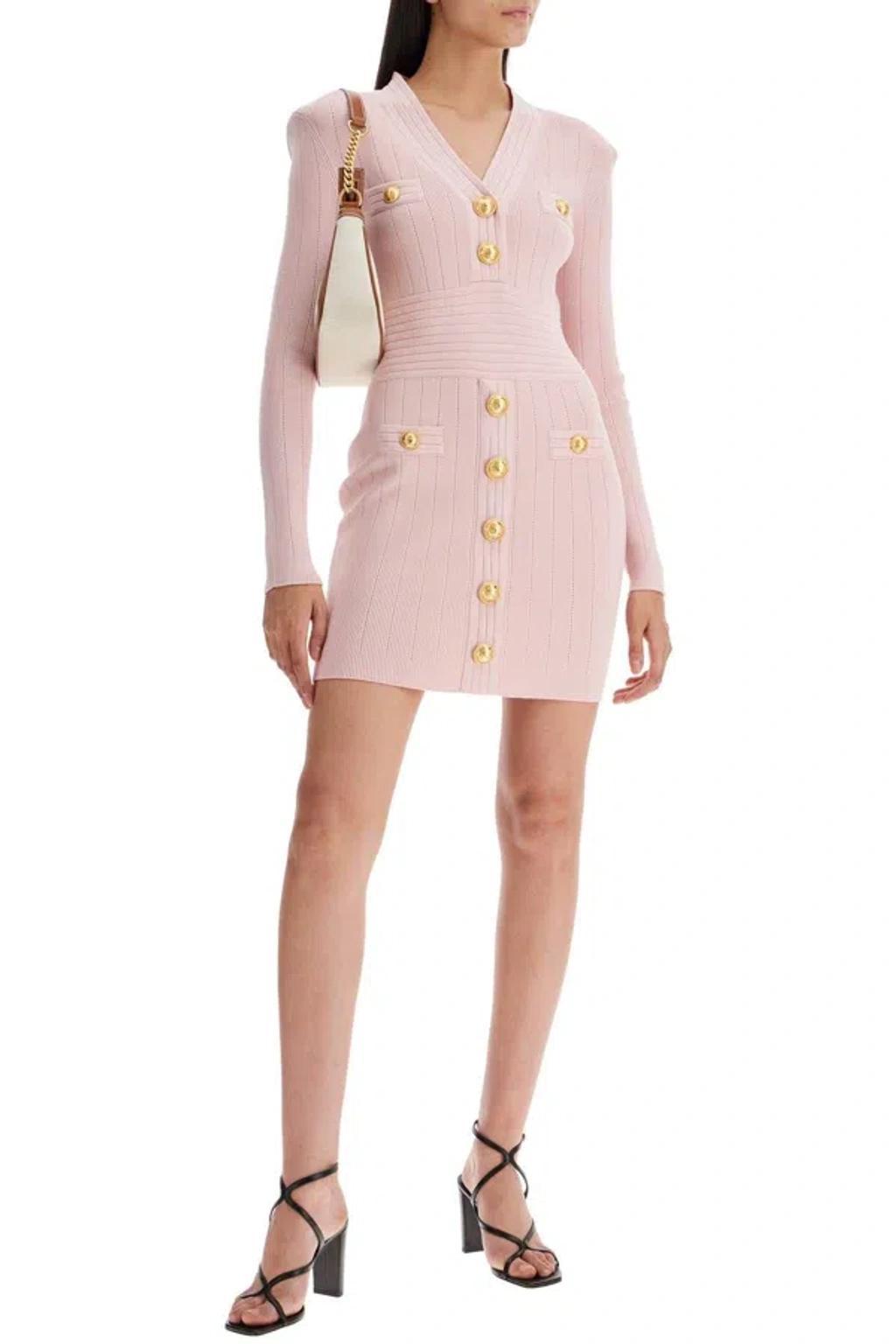 Knitted Mini Dress With Buttons In Gray Product Image