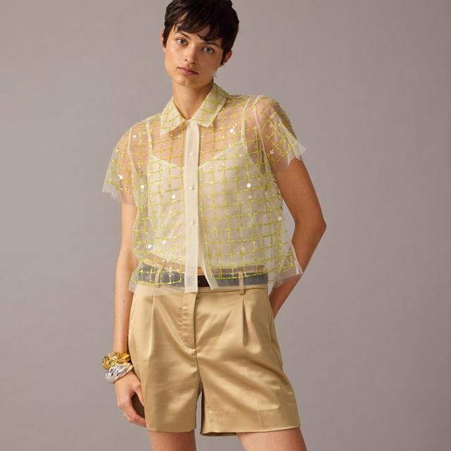 Collection cropped gamine shirt with patterned sequins Product Image