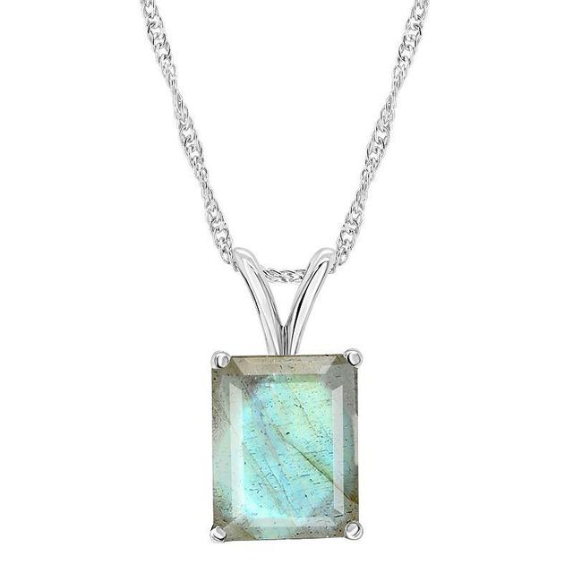 Alyson Layne Sterling Silver Emerald Cut Labradorite Pendant Necklace, Womens Product Image