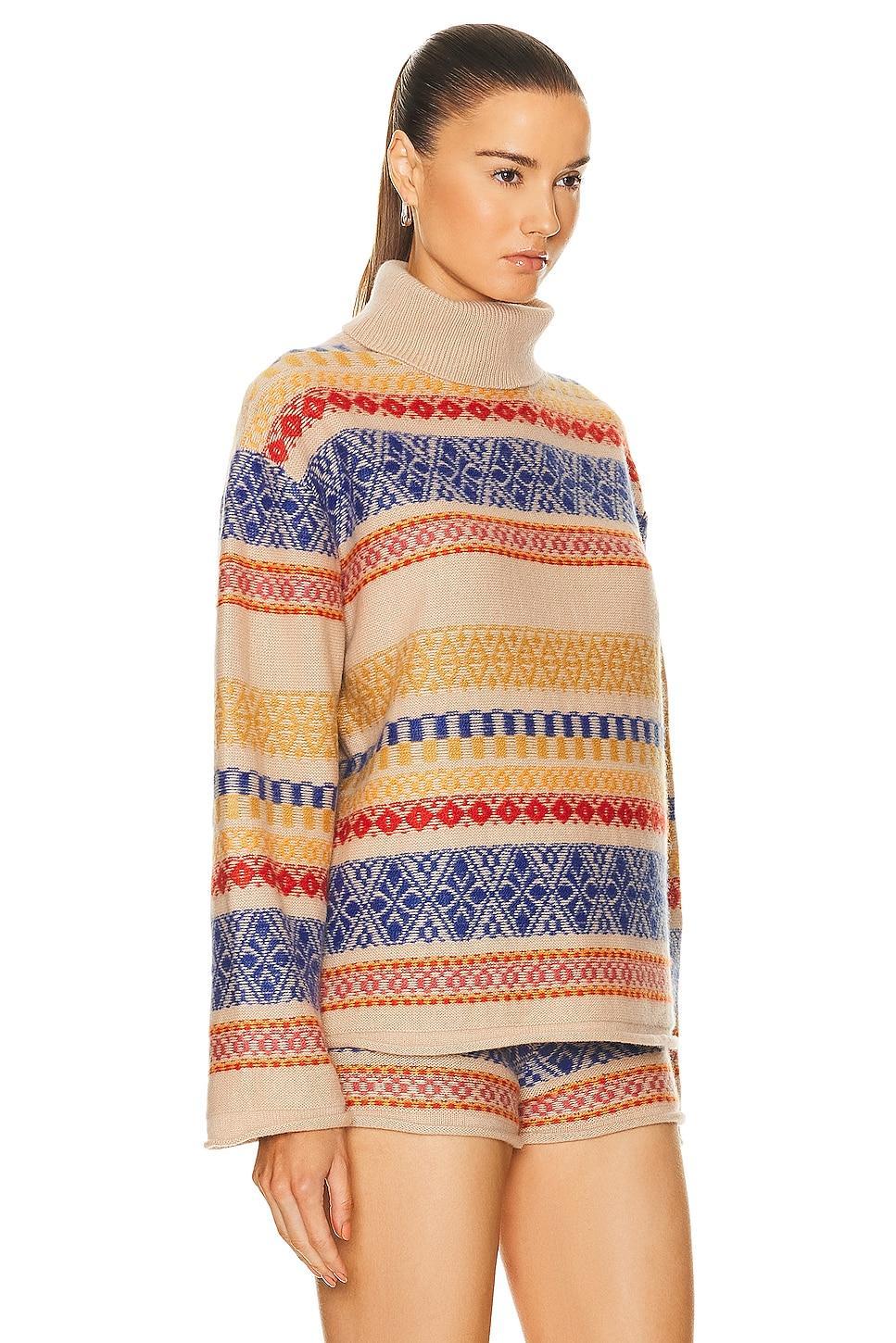 The Elder Statesman Hazy Isle Turtleneck Sweater in Beige,Blue Product Image