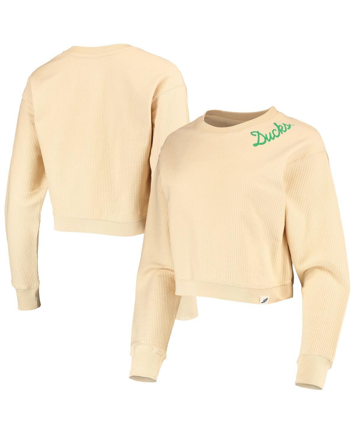 Womens League Collegiate Wear Cream Oregon Ducks Corded Timber Cropped Pullover Sweatshirt Product Image