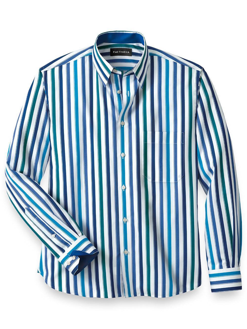 Slim Fit Cotton Stripe Casual Shirt With Contrast Trim Product Image