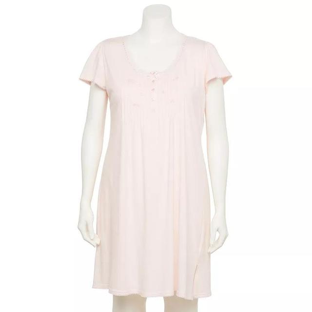 Plus Size Miss Elaine Essentials Silky Knit Short Gown, Womens Pink Product Image