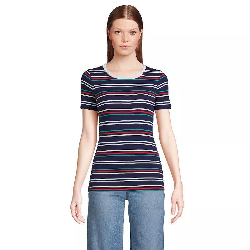 Petite Lands End All-Cotton Crewneck Tee, Womens Blue Team Stripe Product Image