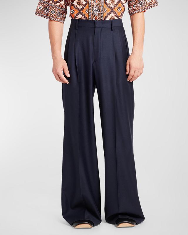 Mens Retro Flare Pleated Suit Trousers Product Image