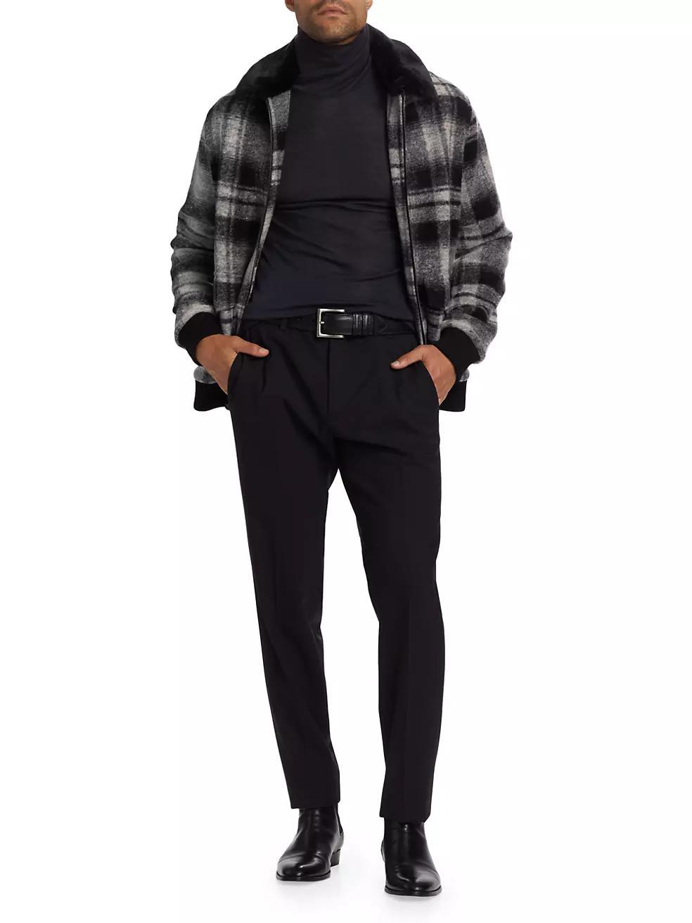 Slim-Fit Shadow Plaid Bomber Jacket Product Image