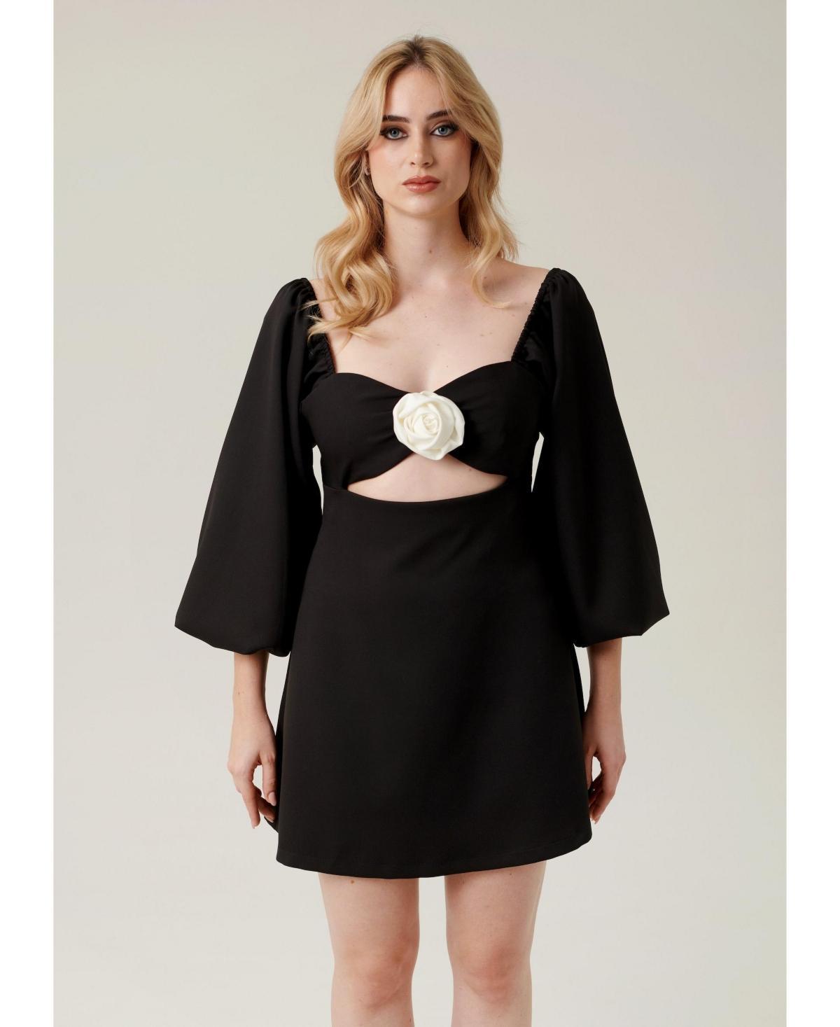 NanaS Womens Bell sleeve cut mini dress with rose detail - Black Product Image