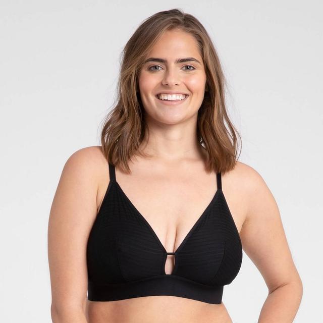 All.You. LIVELY Womens Busty Stripe Mesh Bralette - Jet Black Size 2 Product Image