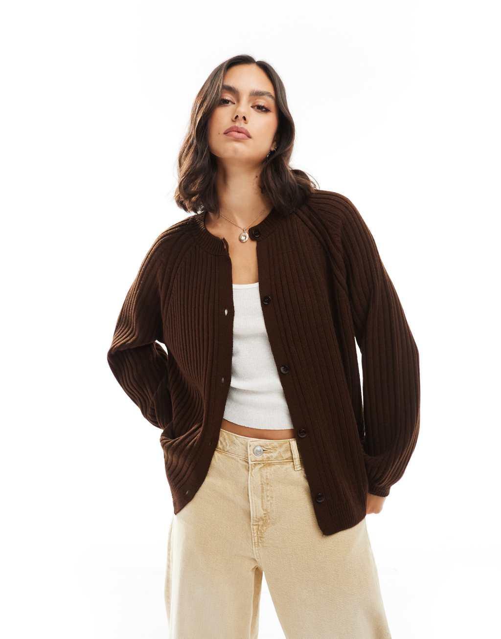 ASOS DESIGN knit raglan cardigan in chocolate product image