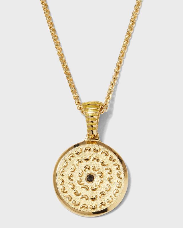 Mens Yellow Gold Icon Pendant Necklace with Single Black Diamond Product Image