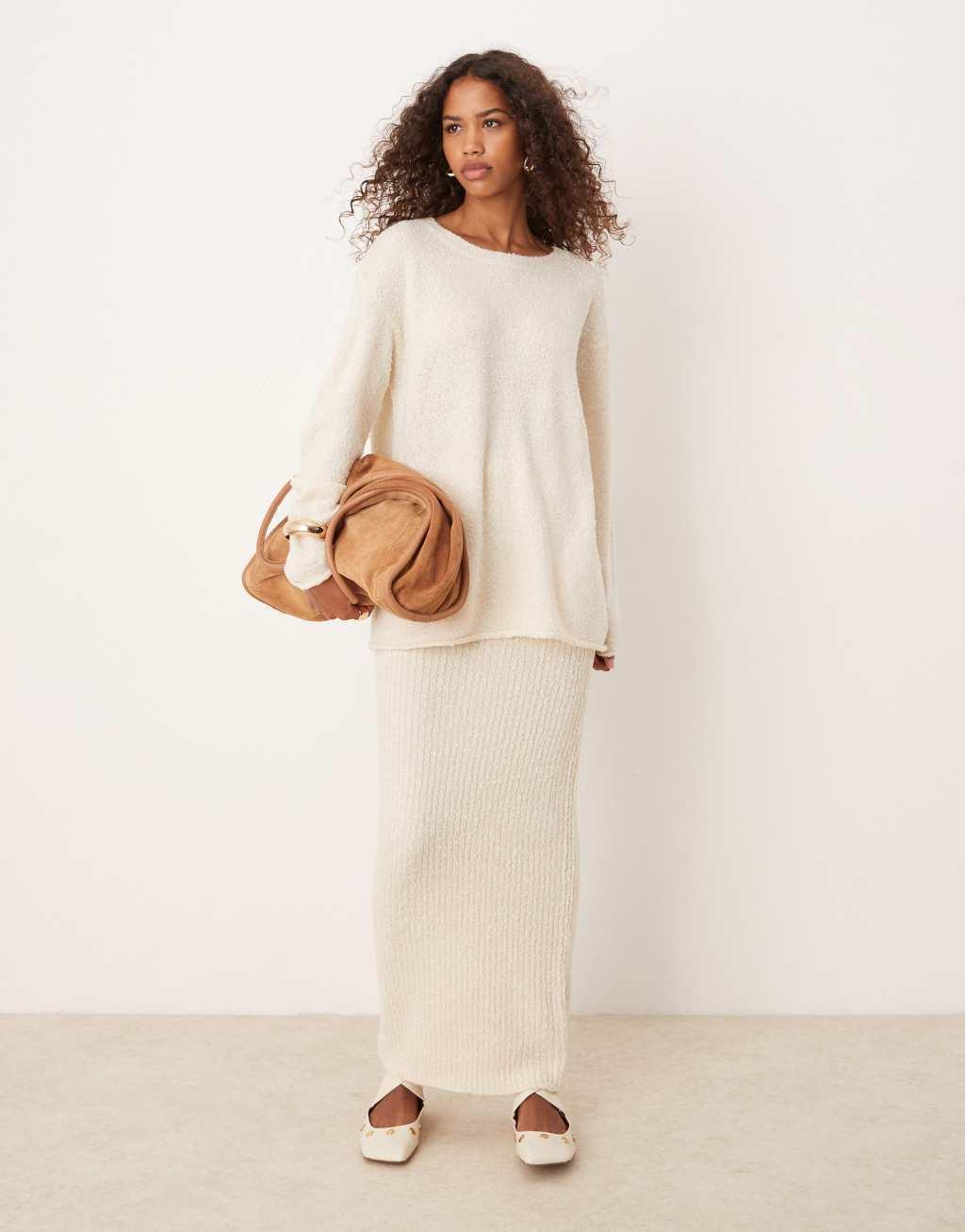 Glamorous rib knit essential cream sweater - part of a set Product Image