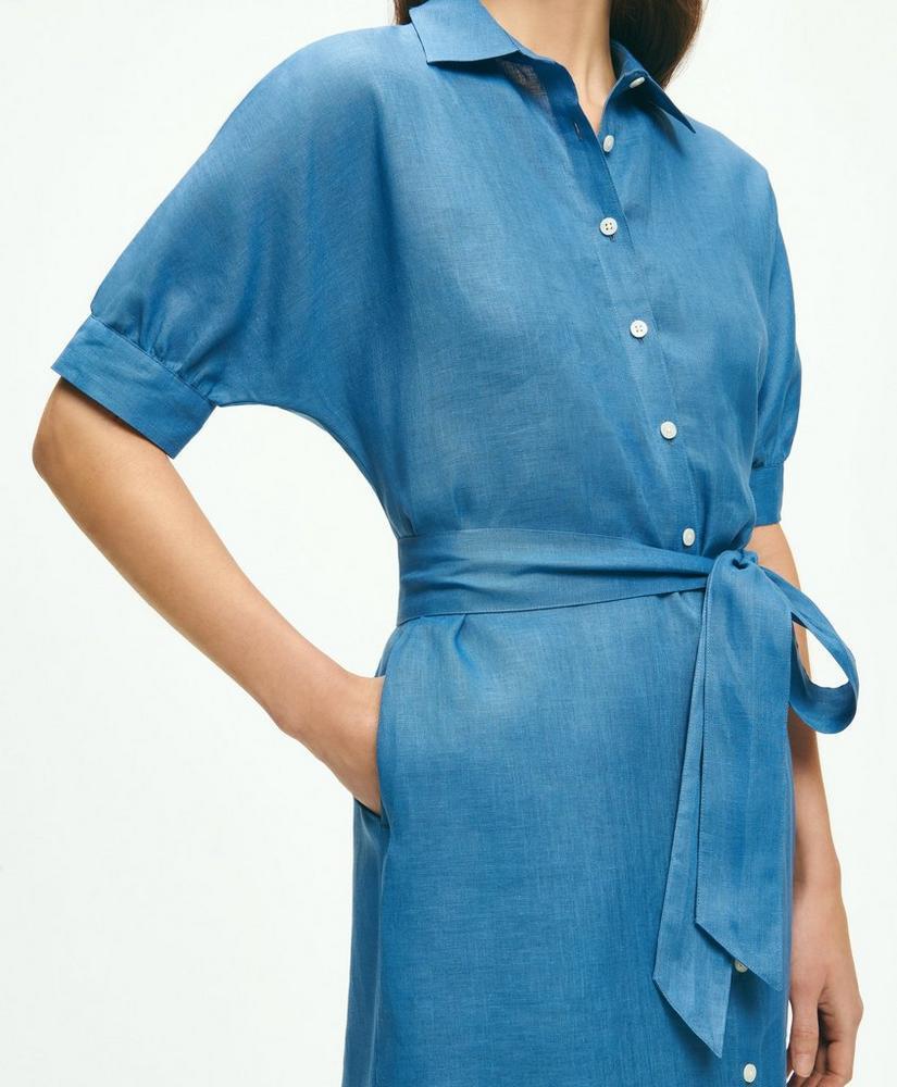 Puff Sleeve Belted Shirt Dress In Linen Product Image