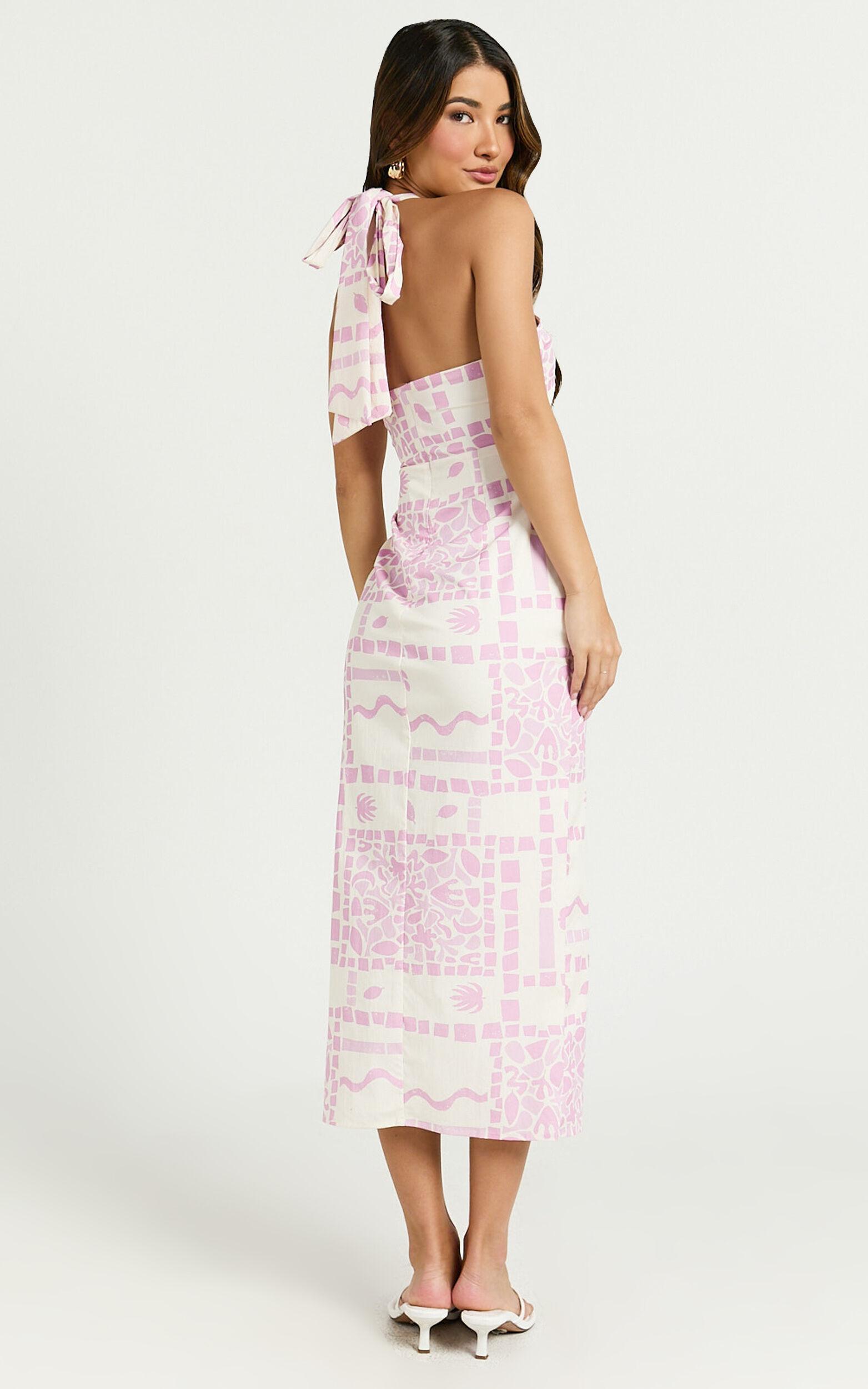 Amalie The Label - Lana Halter Corset Midi Dress in Mosaic Paradise Print Product Image