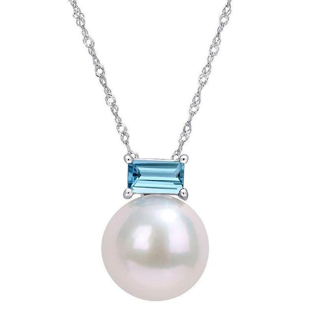 Stella Grace 10k White Gold Freshwater Cultured Pearl & Blue Topaz Stud Pendant Necklace, Womens Multicolor Product Image