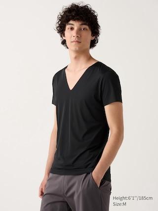 Mens Airism Mesh Anti-Odor V-Neck T-Shirt with Moisture-Wicking Black XS UNIQLO US Product Image