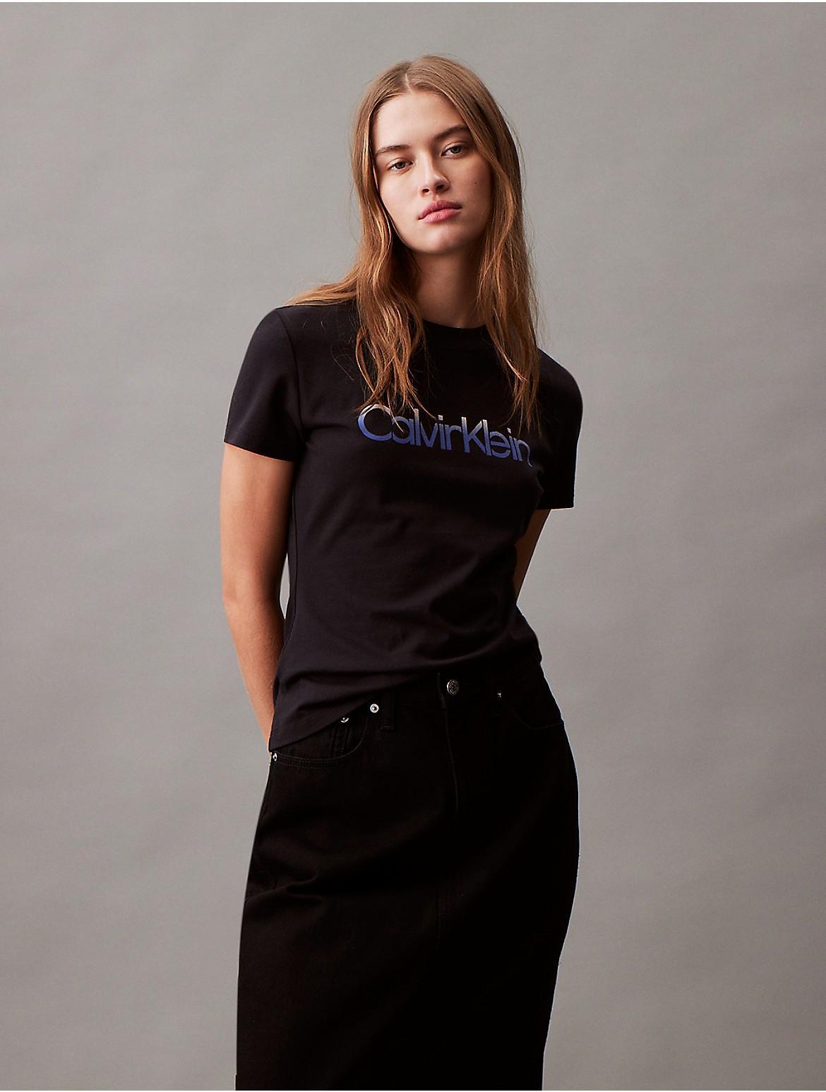 Calvin Klein Womens Gradient Logo Slim Fit Crewneck T-Shirt - Black - M Product Image