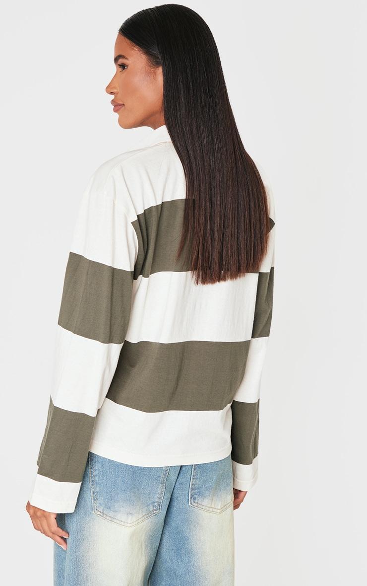  Forest Green Long Sleeve Collard Striped Top Product Image