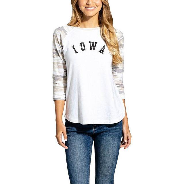 Womens /Camo Iowa Hawkeyes Boyfriend Baseball Raglan 3/4-Sleeve T-Shirt Product Image