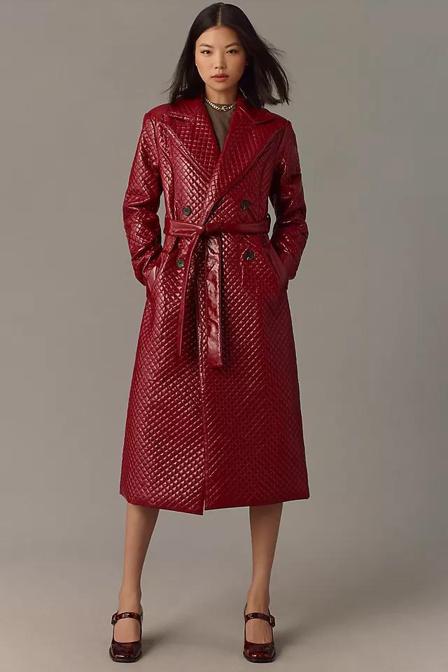 Avec Les Filles Quilted Faux-Ever Leather Belted Trench Coat Product Image