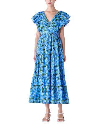 Women's Floral-Print Tiered Flutter-Sleeve Dress Product Image