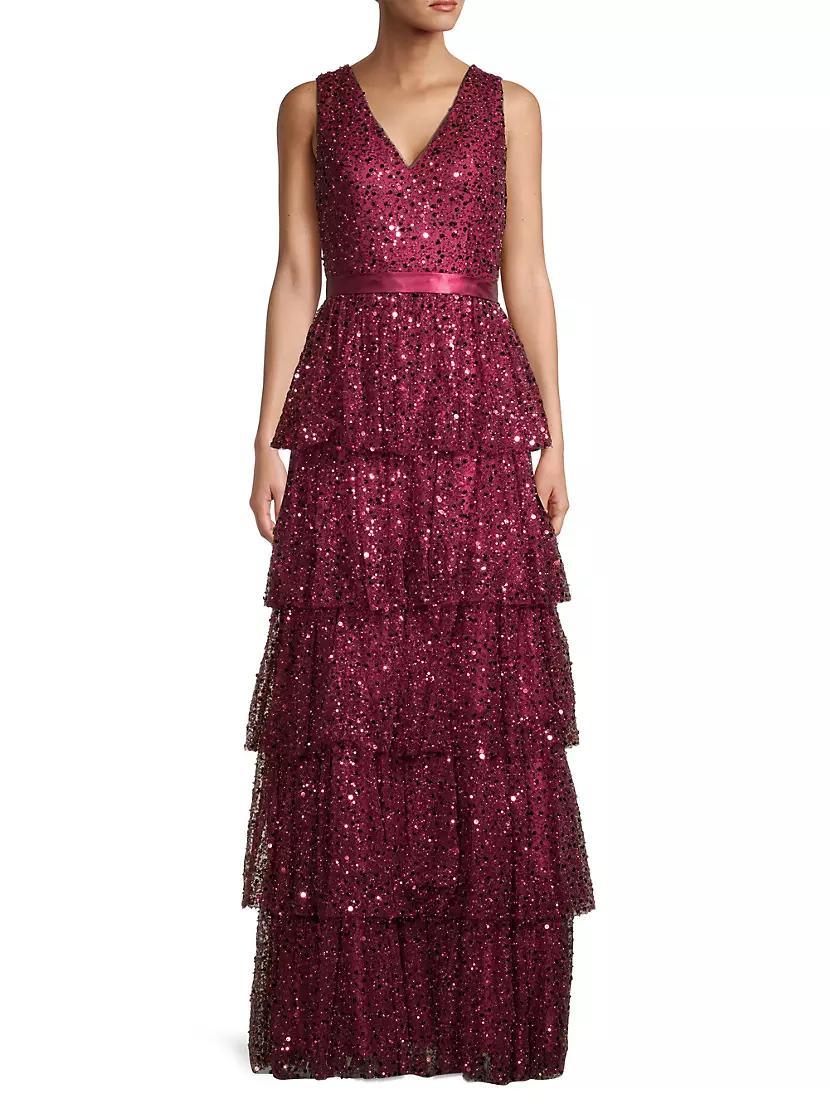 Sleeveless Tiered Sequin Gown Product Image