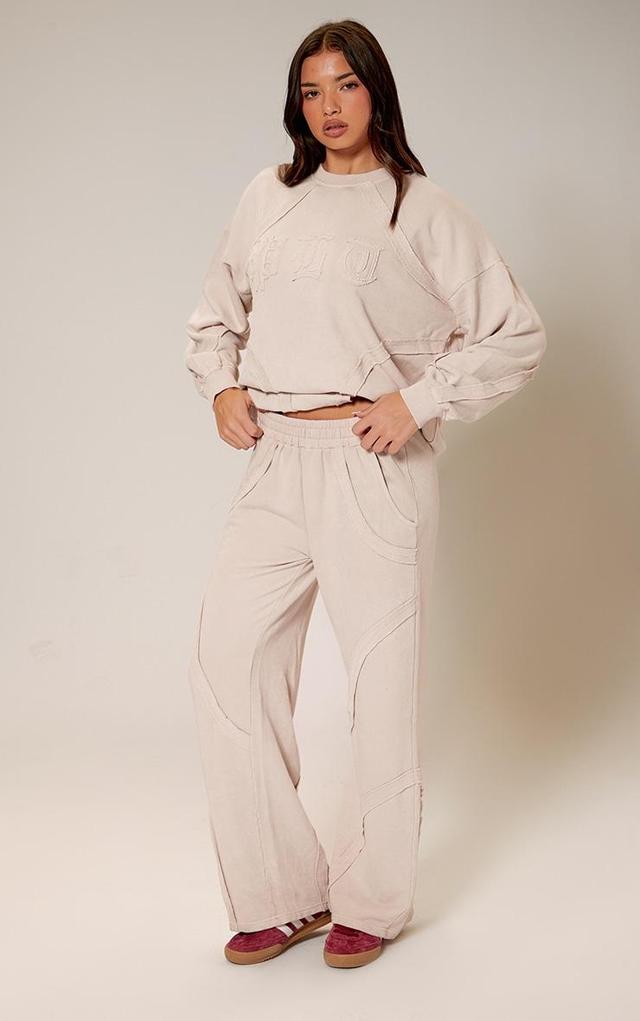 Cream Washed Distressed Seam Wide Leg Sweatpants Product Image