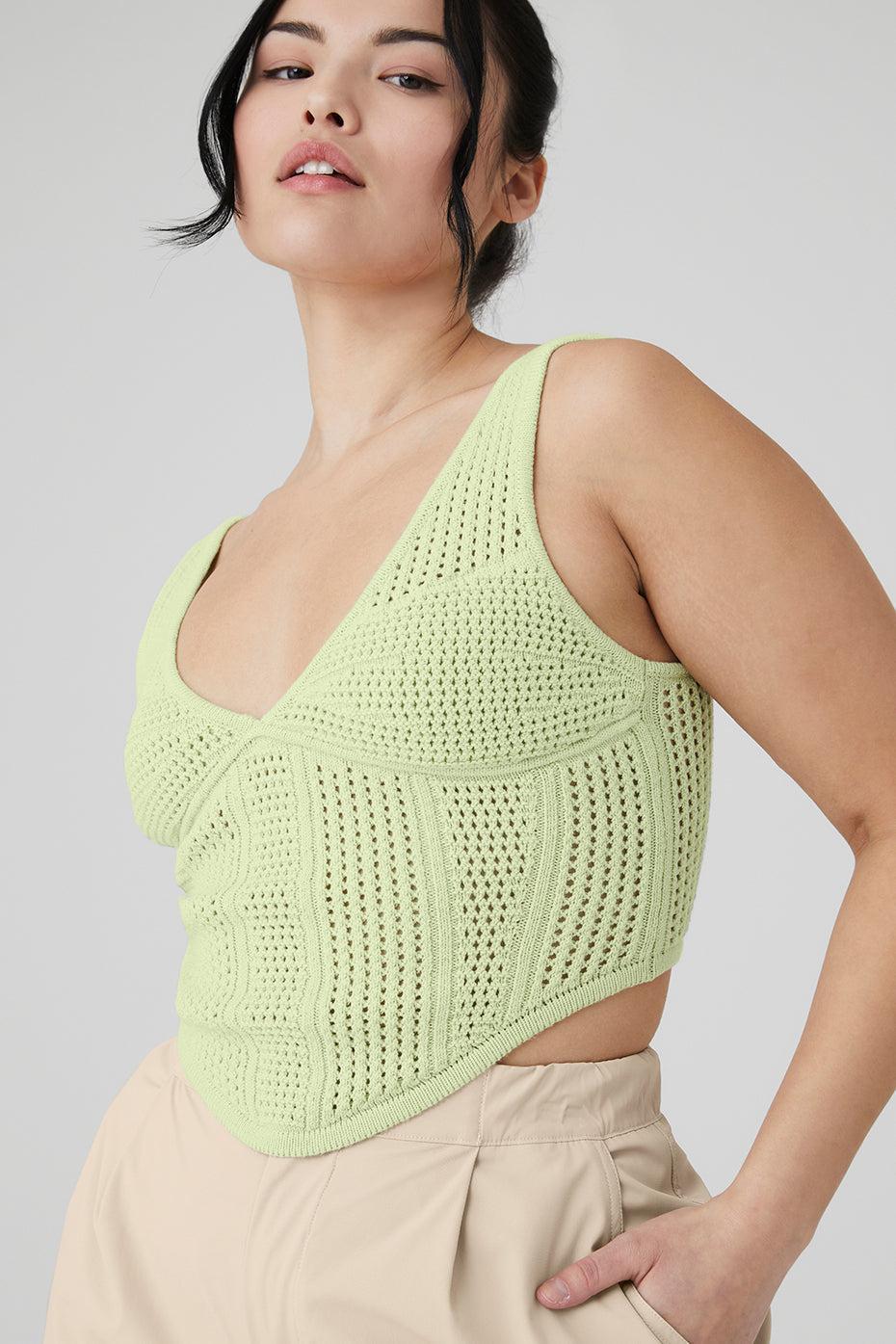 Open-Knit Chase The Sun Corset Tank - Iced Green Tea Female Product Image