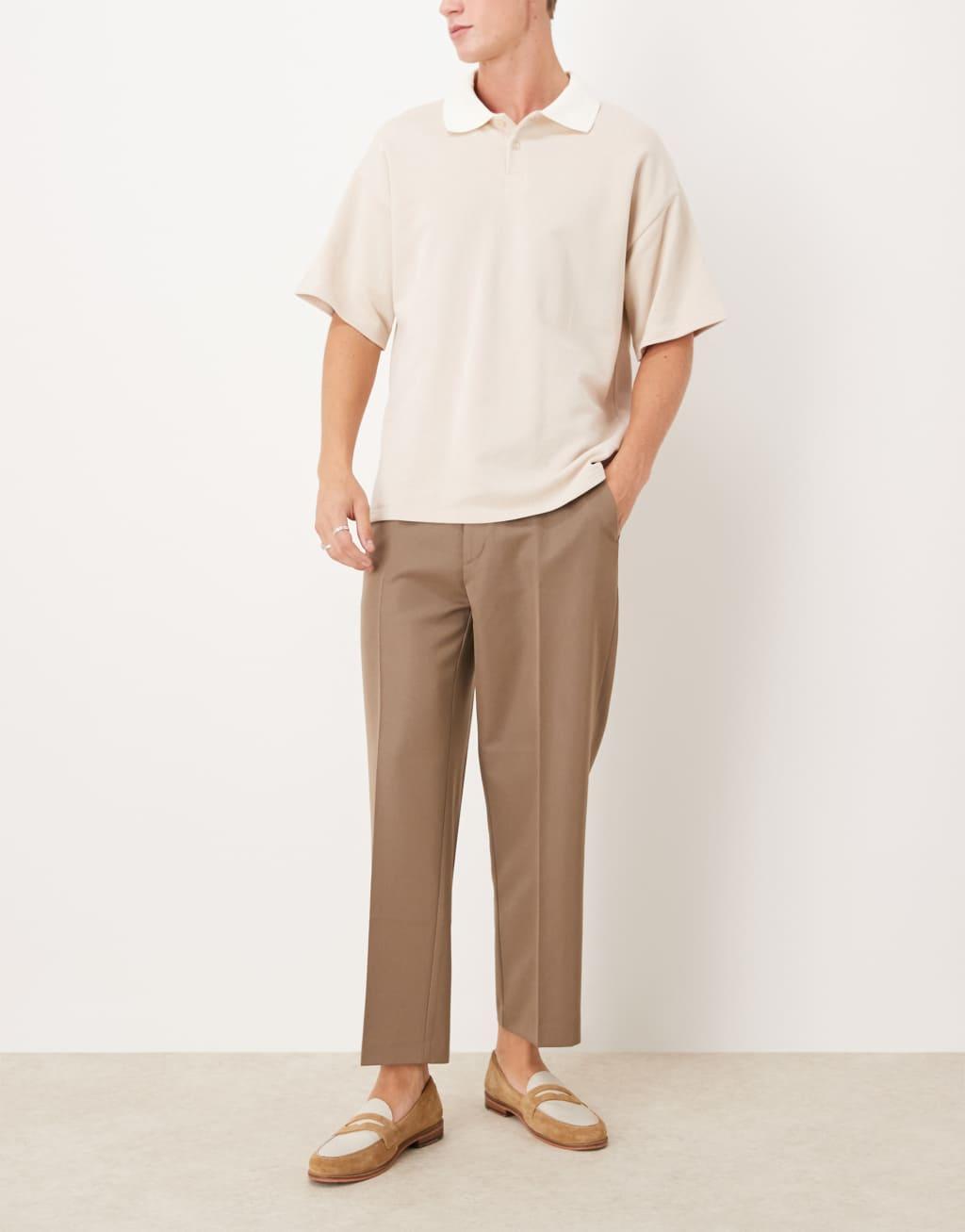 ASOS DESIGN smart straight leg cropped pants in brown Product Image