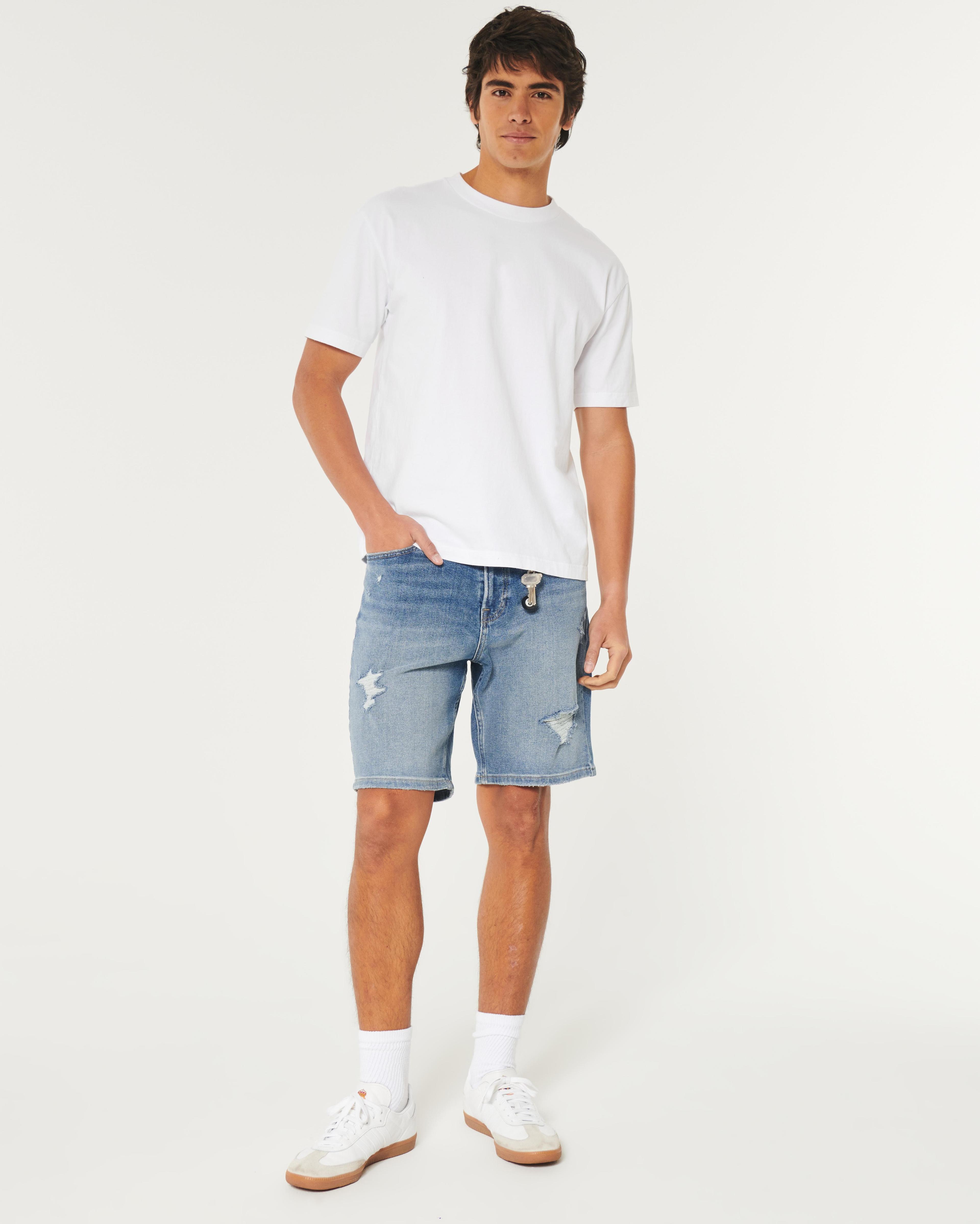 Ripped Medium Wash Loose Denim Shorts 9" Product Image