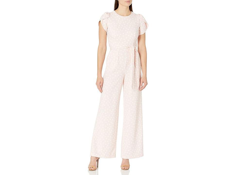 Calvin Klein Women's Tulip Sleeve Jumpsuit with Self Belt (Petal/White) Women's Jumpsuit & Rompers One Piece Product Image