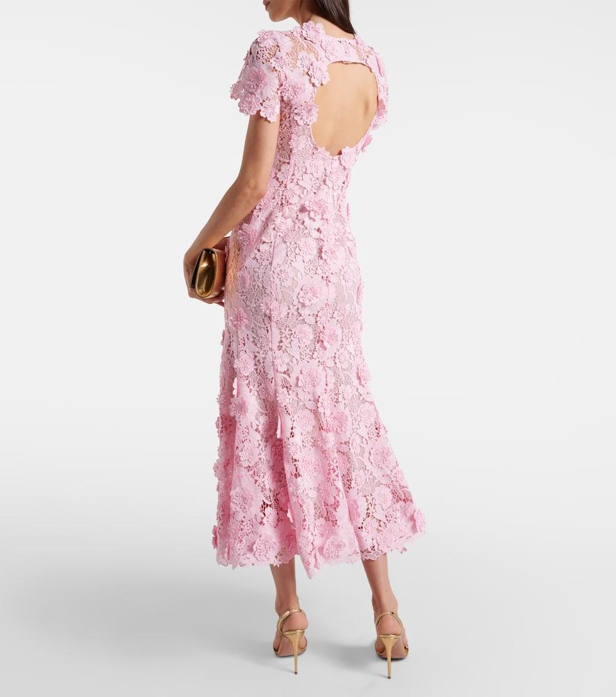 OSCAR DE LA RENTA Floral Lace Midi Dress In Pink Product Image