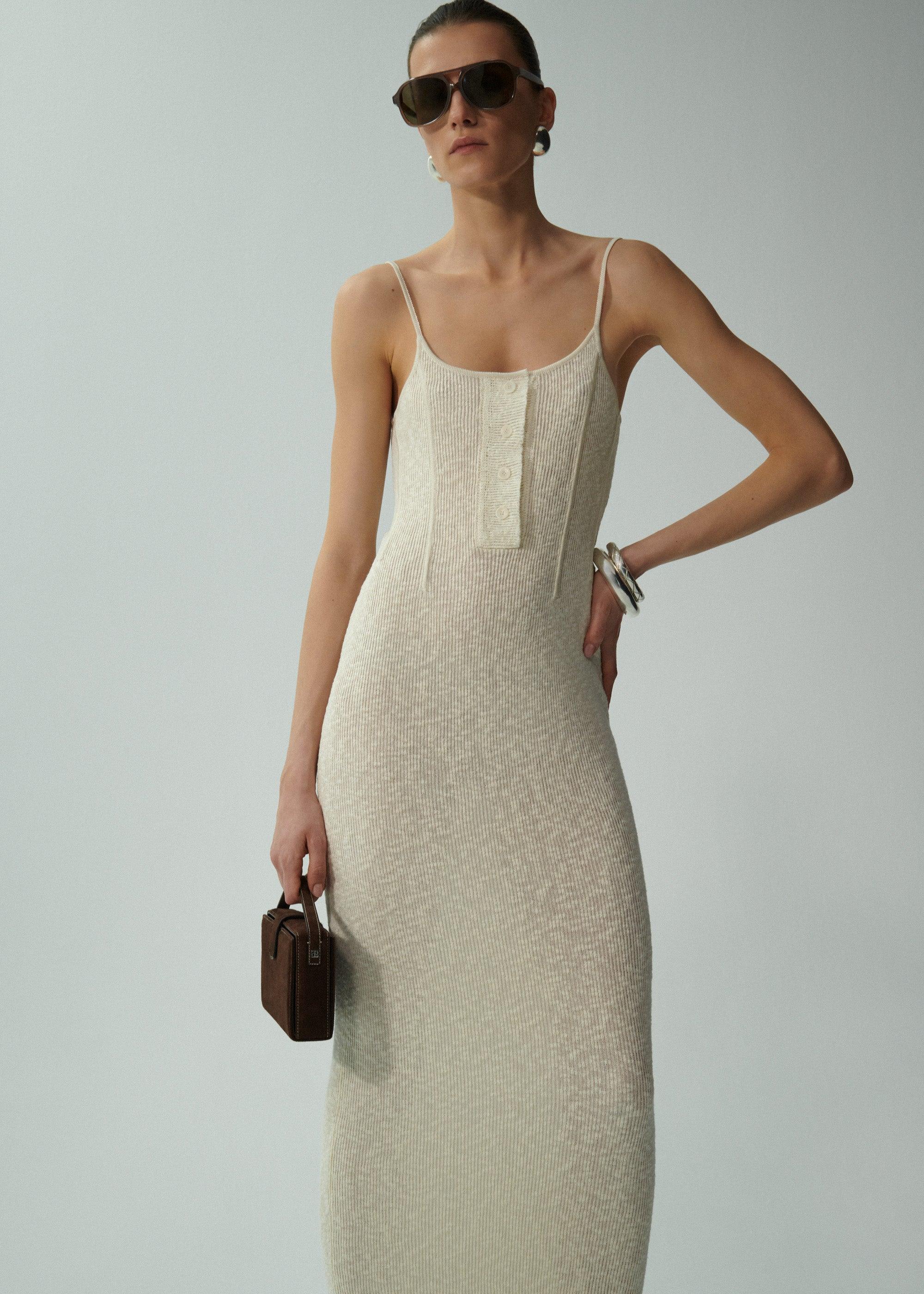 Thin knit maxi dress in cream product image