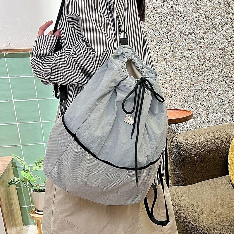 Striped Mesh Panel Drawstring Backpack Product Image