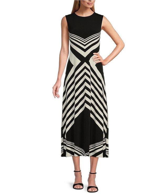 Eva Varro Knit Jersey Geometric Print Crew Neck Sleeveless A-Line Midi Dress Product Image